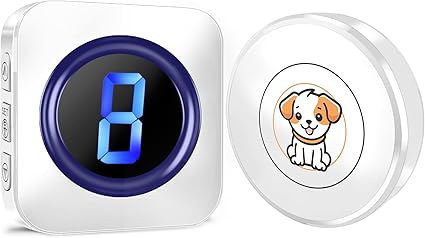 SURFOU Dog Door Bell Wireless Dog Bells to Go Outside for Potty Training 1 Warterproof Touch Button 1 Plug in Receiver Dog Doorbell with 55 Melodies 5 Adjust Volume Levels Mute Mode LED Number Display