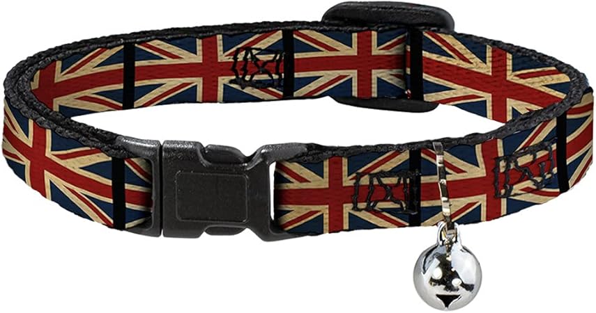 Cat Collar Breakaway United Kingdom Flags Vintage Black 8 to 12 Inches 0.5 Inch Wide