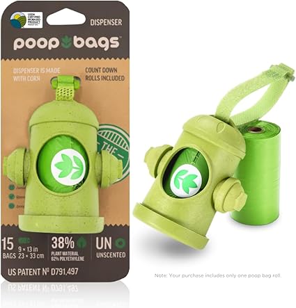 The Original Poop Bags® Dog Bags For Poop, Doggy Poop Bags Refills, 38% Plant Based USDA, Dog Poop Bags Rolls, Hydrant Dispenser with Leash Clip - Leak Proof & Strong Doggy Bag - Unscented