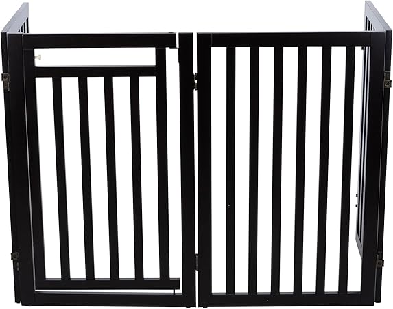 TRIXIE Freestanding 4-Panel Pet Gate, Foldable Pet Barrier Fence, Convertible Pet Pen, 32-in Tall, Walk Through Door, Brown