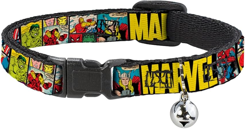 Cat Collar Breakaway Marvel Retro Comic Panels Black Yellow 8 to 12 Inches 0.5 Inch Wide