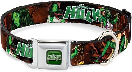 Dog Collar Seatbelt Buckle She Hulk Comic Book Cover Poses Rocks 18 to 32 Inches 1.5 Inch Wide