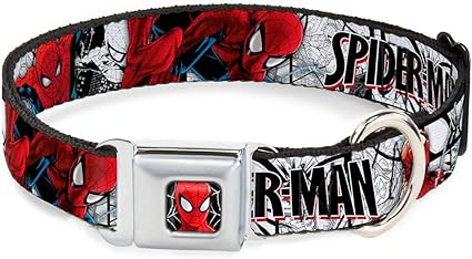 Buckle-Down Seatbelt Buckle Dog Collar - SPIDER-MAN Action Poses/Comic Scenes White/Black/Red - 1