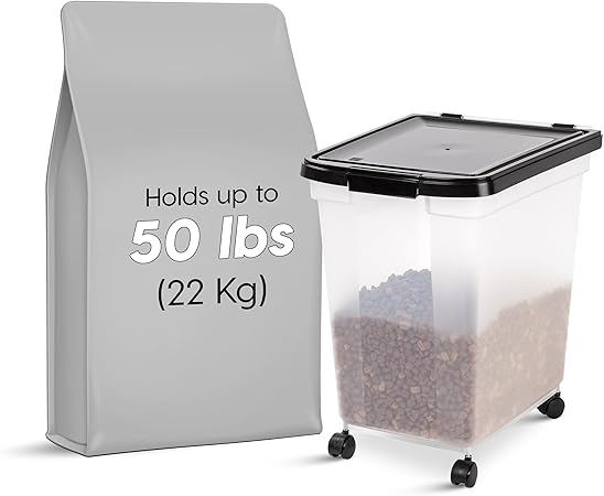 IRIS Polypropylene Dog Food Storage Container, Clear/Black | Up to 50 lbs | Dog, Cat, Bird, and other Pet Food