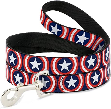 Buckle-Down Pet Leash - Captain America Shield Repeat Navy - 4 Feet Long - 1/2