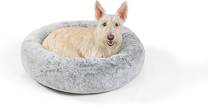 Best Friends by Sheri SnuggleSoft Faux Fur Calming Donut Bed for Dogs, Gray, Small, 23