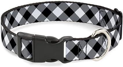 Buckle-Down PC-W30433-L Diagonal Buffalo Plaid Black/White Plastic Clip Collar, Large/15-26