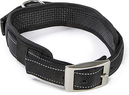 Sherpa Dog Collar, Built-in Quick Grab Handle, Padded - Black, Large