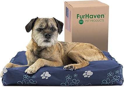 Furhaven Water-Resistant Pillow Dog Bed for Small Dogs w/ Removable Washable Cover - Indoor & Outdoor Garden Print Mattress - Lapis Blue, Small