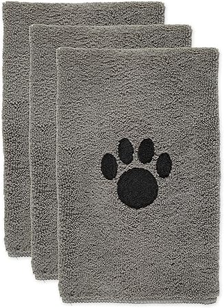 Bone Dry Pet Grooming Towel Collection Embroidered Absorbent Microfiber Drying Set, 15x30, Gray, 3 Count