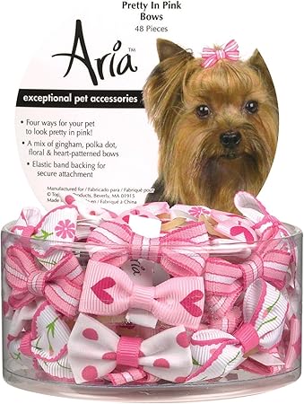 Aria Pretty In Pink Bows for Dogs, 48-Piece Canisters