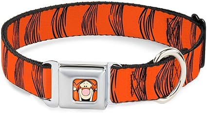 Dog Collar Seatbelt Buckle Tigger Stripes Orange Black 9 to 15 Inches 1.0 Inch Wide