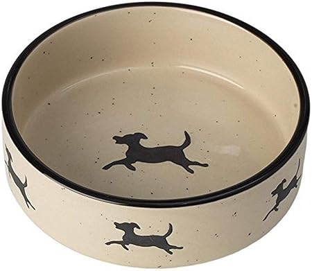 PetRageous 14024 Chasing Dogs Stoneware Dog Food or Water Bowl with 2.5-Cup Capacity 6.25-Inch Diameter by 2-Inch Tall for Small Dogs and Medium Dogs or Cats, Natural