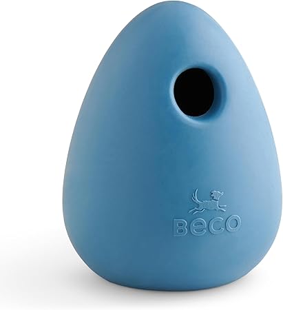 Beco Natural Rubber Bouncy, Chewy & Fillable Boredom Buster Dog Toy, Rolls & Wobbles Stuff with Multiple Fillable Holes, Blue