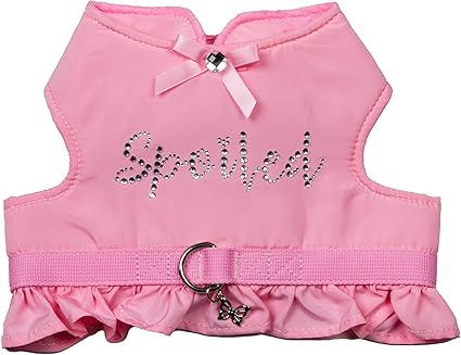 Dolly Doggy Parton Dog Harnesses and Leash/Collar Set Collection, Pink Spoiled Harness with Flounce, Small