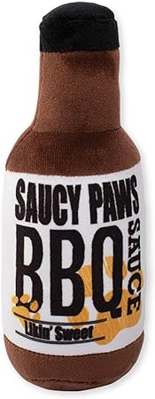 Fringe Studio Plush Dog Toy, Saucy Paws BBQ Sauce, Pet Shop Collection (289720)