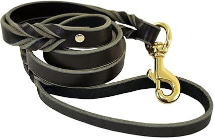 Ray Allen Mfg Signature K9 Double Handle Leather Leash (5', Black)