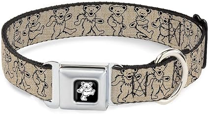 Buckle-Down Seatbelt Buckle Dog Collar - Dancing Bears Hemp/Black - 1