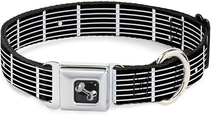 Buckle-Down DC-W30796-WM Seatbelt Dog Collar, Wide Medium, Guitar Neck Black/White