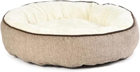 Max & Marlow Plush Round Bolstered Cuddler Pet Bed, Taupe, Medium