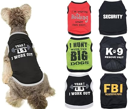 6 Pack Small Puppy Shirts for Boy Dog Clothes Boys Dogs T Shirt Chihuahua Clothes Cat Shirts Pet Boys Tshirts for Small Dogs Boy T-Shirt Security FBI K9 Pattern