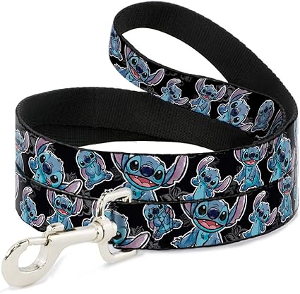 Buckle-Down Pet Leash - Stitch Poses/Hibiscus Sketch Black/Gray/Blue - 4 Feet Long - 1