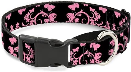 Buckle-Down Butterfly Garden Black/Pink Martingale Dog Collar, 1