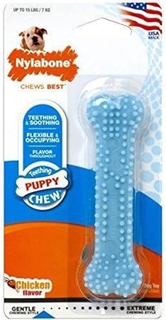 Nylabone Puppy Teething and Soothing Chew Toy - Puppy Chew Toys for Teething - Puppy Supplies - Chicken Flavor, Blue, X-Small/Petite (1 Count)