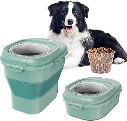 VEVOR Green PP Pet Food Container (Pack of 1) | 28~50 lbs | Collapsible | Airtight Lid, Attachable Casters