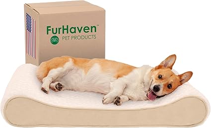 Furhaven Memory Foam Dog Bed for Large/Medium Dogs w/ Removable Washable Cover, For Dogs Up to 38 lbs - Ultra Plush Faux Fur & Suede Luxe Lounger Contour Mattress - Cream, Large