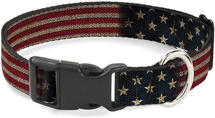 Buckle-Down Plastic Clip Collar - Vintage US Flag Stretch - 1.5