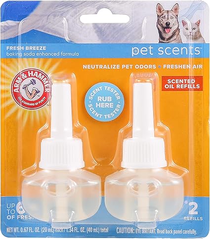 Arm & Hammer For Pets Scents Plug-in Scented Oil Refills in Fresh Breeze Scent, 2 Count (Pack of 1)| Air Freshener Refills, Room Deodorizer for Homes with Pets,