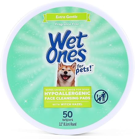 Wet Ones for Pets Hypoallergenic Face Cleansing Pads for Dogs, Fragrance Free, 50ct | Small, Round Dog Face Cleaning Wipes, Extra Gentle Disposable Dog Face Wipes