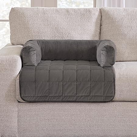 SureFit Pet Otis Quilted 3-Sided Bolster Pet Bed, Waterproof Couch Protector for Dogs & Cats, Plush Fabric & Odor Control, Machine Washable Non-Slip, Medium, 28 in x 32 in, Dark Gray