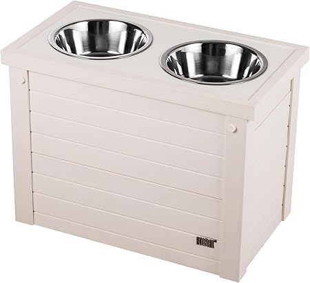 New Age Pet® ECOFLEX® Elevated Dog Feeder with 2 Stainless Steel Bowls and Sliding Lid Storage Bin