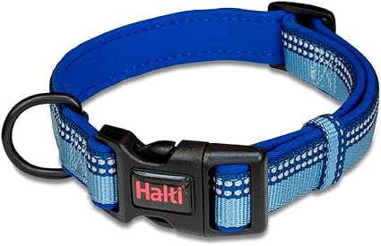 HALTI Comfort Collar - Nylon and Neoprene-Padded Comfy Dog Collar, Reflective, Easy to Fit & Use. Colorful two-tone design, Suitable for Small Dogs and Puppies (Size XS, Blue)