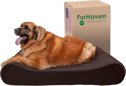 Furhaven Orthopedic Dog Bed for Large Dogs w/ Removable Washable Cover, For Dogs Up to 150 lbs - Microvelvet Luxe Lounger Contour Mattress - Espresso, Jumbo Plus/XXL