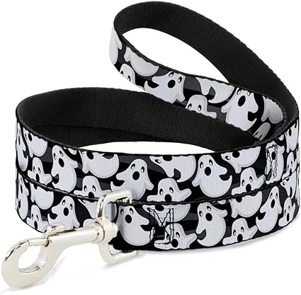 Dog Leash Ghosts Scattered Black White 6 Feet Long 1.0 Inch Wide