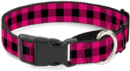 Buckle-Down Buffalo Plaid Black/Fuchsia Martingale Dog Collar, 1