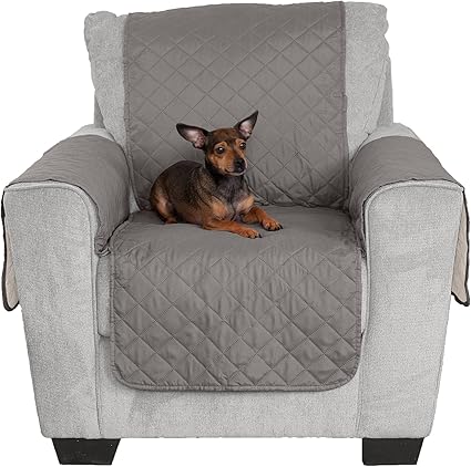 Furhaven Water-Resistant & Reversible Chair Cover Protector for Dogs, Cats, & Children - Two-Tone Pinsonic Quilted Living Room Furniture Cover - Gray/Mist, Chair