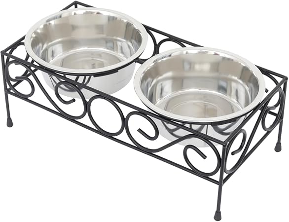 Iconicpet Elevated Wired Pet Double Diner with Stainless Steel Bowls for Dogs and Cats, Durable, Dishwasher Safe Bowls - Medium, 32 Oz