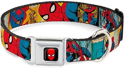 Buckle-Down Seatbelt Buckle Dog Collar - Spider-Man Comic Strip - 1.5