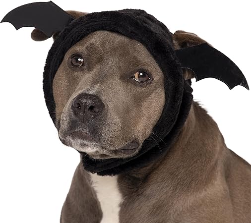 Furhaven Medium Dog Hat, Washable & Cozy - Plush Faux Fur Flex-Fit Black Bat Dog Hat Costume - Black, Medium