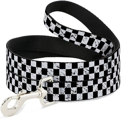 Buckle-Down Pet Leash - Checker Weathered2 Black/White - 6 Feet Long - 1.5