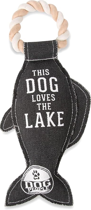 Pavilion Gift Company Pavilion Loves The Lake-Fish 13 Inch Large Tug of War Rope Sturdy & Durable Canvas Dog Toy, Grey