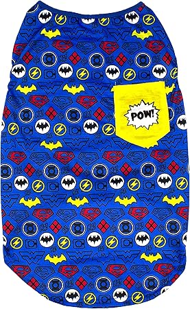 DC Comics for Pets Sleeveless T-Shirt for Dogs | DC Superheroes Logo Pattern Dog Tank Top | Blue Large Dog Tank | Cute and Comfortable Dog Tank Officially Licensed by DC Comics