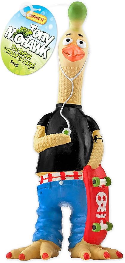 Ruffin' It Tony Mohawk Durable Latex Chicken Dog Toy, Small