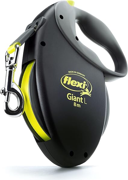 FLEXI USA Giant Neon Retractable Dog Leash (Tape), Ergonomic, Durable And Tangle Free Pet Walking Leash For Dogs Up To 110 lbs, 26 ft, Large, Black