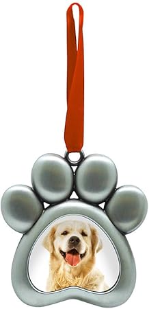 Pearhead Christmas Pet Pawprint Photo Ornament, Dog or Cat Christmas Tree Ornament, Pet Memorial Keepsake Picture Frame, Classic Holiday Home Decor, Pet Owner Gift Ideas, Silver Metal