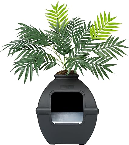 Good Pet Stuff, Courtyard Hidden Litter Box & Reusable Liner Essentials Kit, Square Enclosed Cat Planter Litter Box With Artificial Plants, Vented Carbon Odor Filter System, Easy to Clean, Black Suede